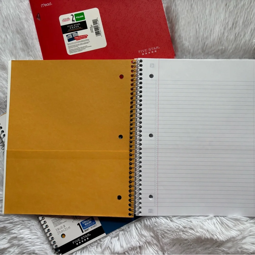 Five Star College‎ Ruled 1 Subject Notebooks Set of 2 & 1 Five Star Folder New